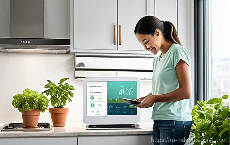 미세먼지와 실내 환경 - **Prompt:** A modern, minimalist bedroom with clean lines and a sense of fresh air. A high-tech air ...