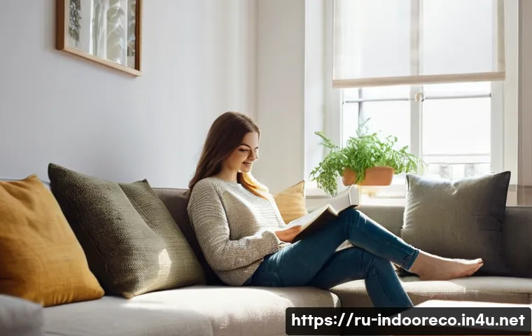 실내 미생물의 역할 - **Prompt:** A cozy and inviting living room in a modern Russian apartment during the daytime. Sunlig...