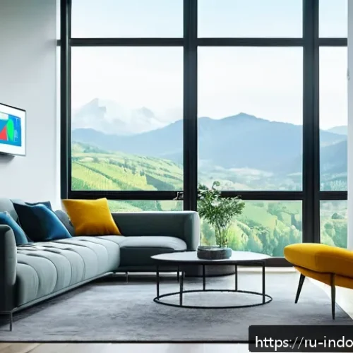 스마트 홈을 위한 공기질 측정 - A modern living room interior featuring a smart air quality sensor mounted on the wall near a large ...