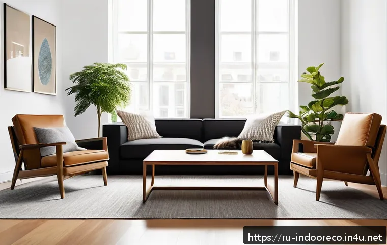애완동물과 실내 환경 조화 - A modern living room interior designed for pet owners, featuring a dark microfiber sofa with metal a...